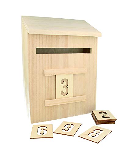 Artemio 14002293 Adventskalender zum Dekorieren Briefkasten Holz 20 x 9,5 x 28 cm von Artemio