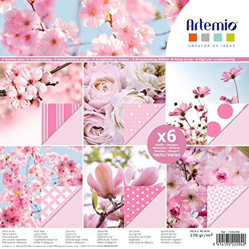 Artemio 30,5 x 30,5 cm, 6 Stück Scrapbooking-Papierblumen, Rosa von Artemio