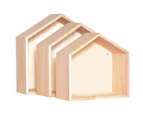 Artemio Holzhaus Böden, Beige, 3 Stück, 30x10x30 cm; 27x26,5x10 cm; 24x22,5x10 cm, Holz von Artemio