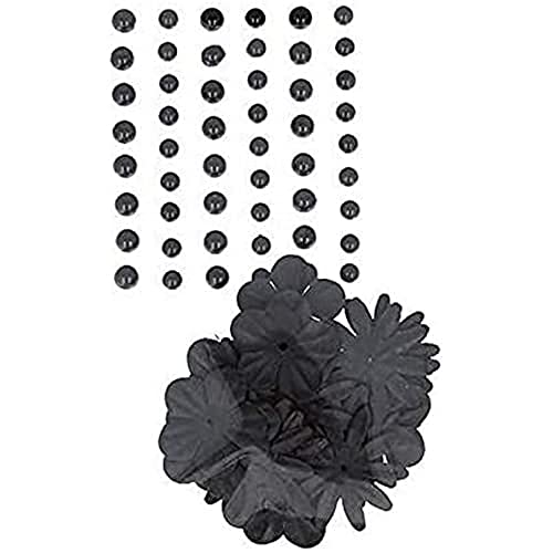 Artemio Set mit 75 selbstklebenden Blumen und Perlen, Kunststoff, Schwarz, 7,5 x 1 x 17 cm von Artemio