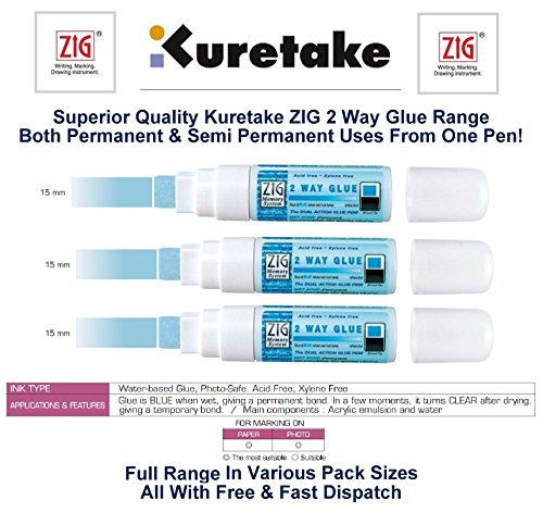 Kuretake UK Ltd. Kuretake UK Ltd. ZIG Kuretake 2-Wege-Klebestift, 15 mm breite Spitze, Semi-Permanent und Permanent, 12 Stück von Artemio