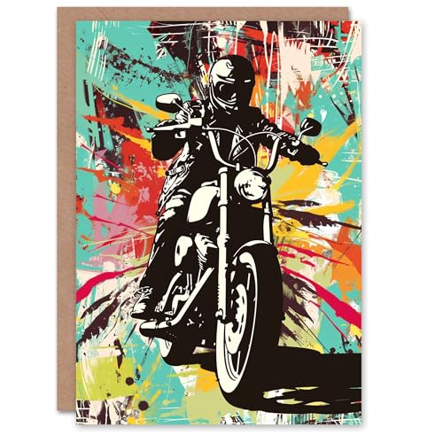 Artery8 Biker Culture Motorcycle Colourful Stencil Art Blank For Him Or Her Art Birthday Card von Artery8