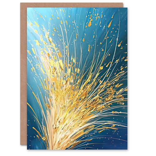 Artery8 Greeting Card Spray Golden Wheat Acrylic Painting Teal Harvest Blank for Him Or Her Art Birthday Card von Artery8