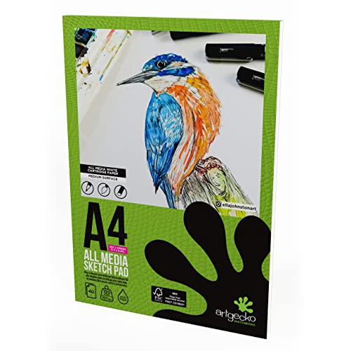 Artgecko Pro All Media Skizzenblock, A4, 40 Blatt, 150 g/m², weißes Zeichenpapier von Artgecko