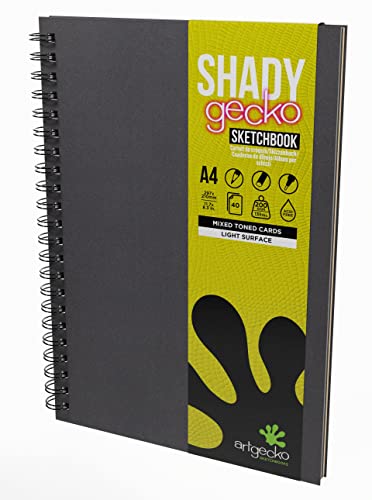 Artgecko Shady Skizzenbuch, A4, Hochformat, 80 Seiten (40 Blatt) aus gemischtem Tonpapier von Artgecko