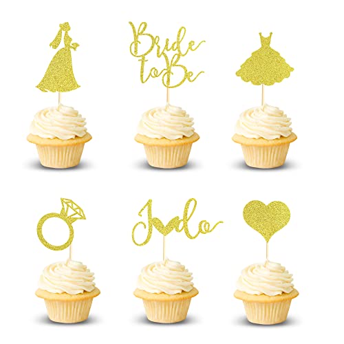 Arthsdite 24 Stück Cupcake-Topper mit Herzring, Kleid I Do Brautparty, Cupcake-Picks, Hochzeit, Verlobung, Junggesellinnenabschied, Party, Kuchendekorationen, Zubehör – Gold-Glitzer von Arthsdite