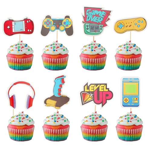 Arthsdite Cupcake-Aufsätze für Videospiele, zusammengebaut, Spiel auf Controllern, Cupcake-Picks, GamePad-Kuchendekorationen für Spielthemen, Babyparty, Kinder, Jungen, Mädchen, Geburtstag, Jahrestag, von Arthsdite