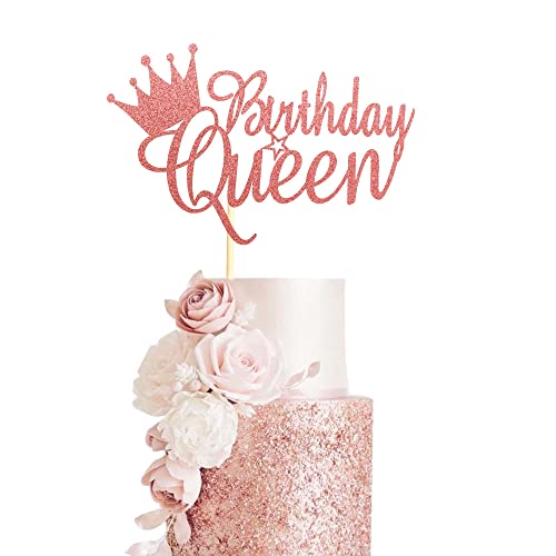 Arthsdite Tortenaufsatz mit Aufschrift "Queen Birthday", Wimpelkette, Partydekoration, Zubehör für Damen, Mädchen, Damen, Roségold, Glitzer von Arthsdite