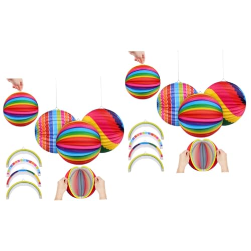 ARTIBETTER 2 Sätze Papierlaterne Teelichter Kerzen Geführte Kerzenlichter Regenbogen Lampenschirm Chandelier Pendelleuchte Weihnachtsdeko Papier Laternen Hängende Laternen 4 Stück * 2 von Artibetter