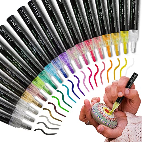 Artina 18tlg Acryl Marker Set wasserfest Acrylstifte für Steine Glas Leinwand Keramik Holz – extra dicke Acrylmarker Steine bemalen Wasserfeste acryl stifte Filzstifte – acrylic paint marker von Artina