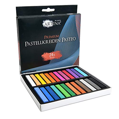 Artina 24er Pastellkreide Set Pasteo - Softpastellfarben in Studio Qualität als feine Kreide Stifte Softpastellkreide Weichpastell für die Kunst von Artina