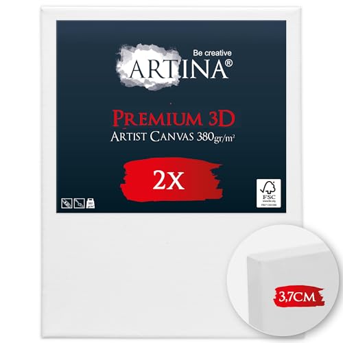 Artina 2er Set 3D Leinwand 24x30cm – Bespannt auf stabilem FSC® Keilrahmen, verzugsfrei, 3-fach weiß vorgrundiert, Premium Qualität, 100% Baumwolle, 380 g/m² – Künstlerbedarf von Artina