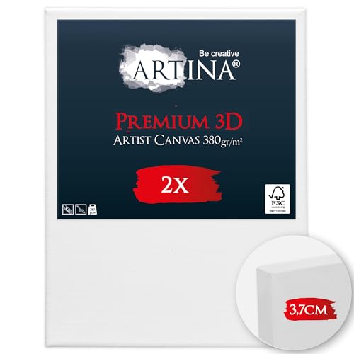 Artina 2er Set 3D Leinwand 30x40cm Bespannt auf stabilem FSC® Keilrahmen in Premium Qualität verzugsfrei & 3-Fach weiß vorgrundiert 100% Baumwolle 380 g/m² von Artina