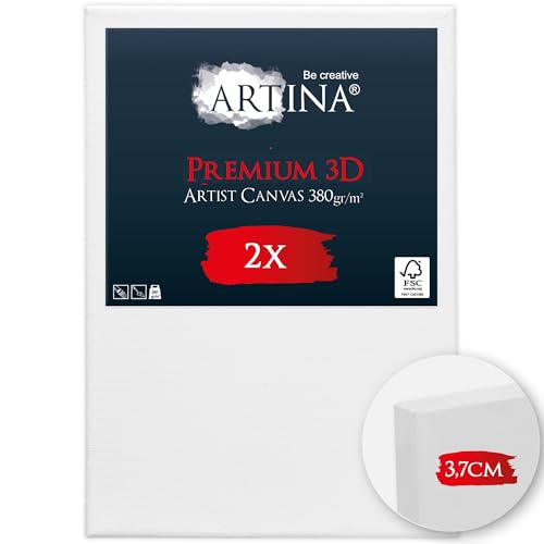 Artina 2er Set 3D Leinwand 70x100cm – Bespannt auf stabilem FSC® Keilrahmen, verzugsfrei, 3-fach weiß vorgrundiert, Premium Qualität, 100% Baumwolle, 380 g/m² – Künstlerbedarf von Artina