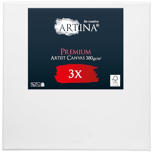 Keilrahmen Leinwand zum Bemalen 40x40 cm – Artina Premium 3er Set FSC® Leinwand Keilrahmen Leinwände für Acrylfarben Canvas 100% Baumwolle – bespannte Keilrahmen Set Leinwände zum malen Leinwand Weiß von Artina