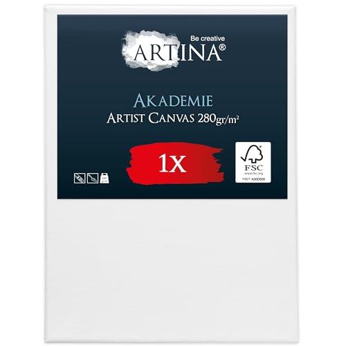 Artina Akademie 60x80cm Keilrahmen – FSC Holz Keilrahmen Leinwand 100% Baumwolle Leinwand 2-Fach weiß vorgrundiert – Leinwand zum Bemalen 280 g/m² - Bespannter Keilrahmen 60x80 cm von Artina