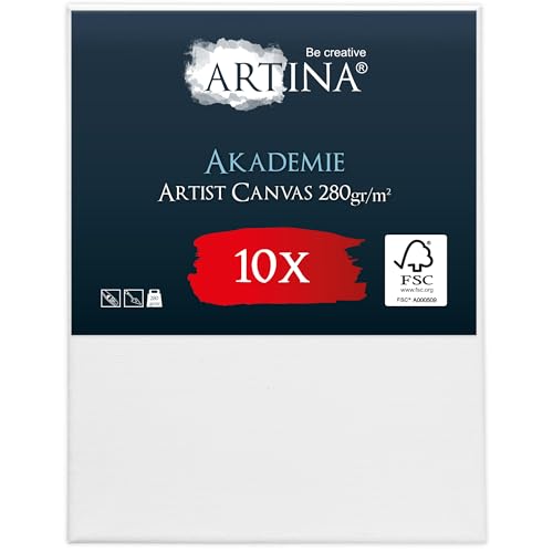 Artina FSC® Keilrahmen 10er Set Akademie 40x50 cm – Leinwand Set Maltuch aus 100% Baumwolle Leinwände 280 g/m² - Keilrahmenset Leinwand zum Bemalen für Acryl-, Aquarell-, Ölfarbe UVM von Artina