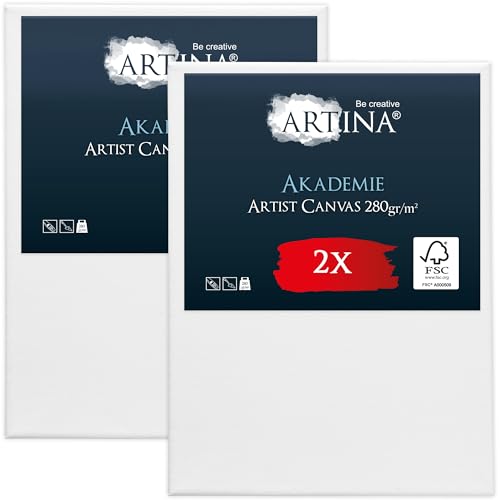 Artina FSC Keilrahmen 2er Set Akademie 60x80 cm – Leinwand Set Maltuch aus 100% Baumwolle Leinwände 280 g/m² - Keilrahmenset Leinwand zum Bemalen für Acryl-, Aquarell-, Ölfarbe UVM von Artina