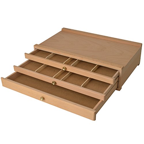 Artina Malkoffer leer Troyes mit 3 Schubladen 41x26x11 cm (BxTxH) - Utensilienkoffer – Holzkoffer aus Buchenholz - Malkoffer ideal zum Aufbewahren vom Malutensilien - für Farben, Pinsel & Stifte von Artina