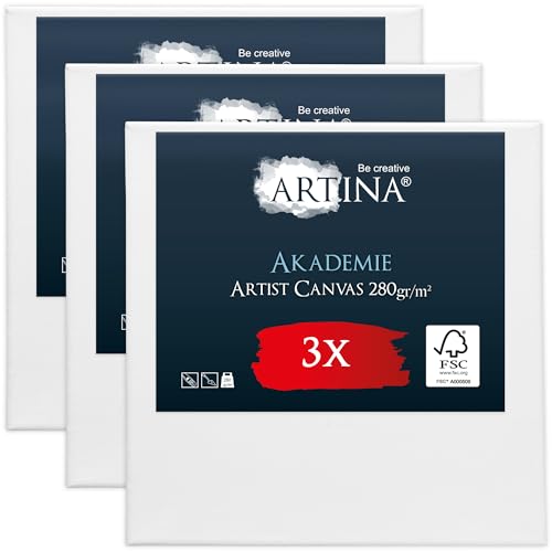 Keilrahmen Leinwand zum Bemalen 100x100 cm – Artina FSC® 3er Set Leinwand Keilrahmen Leinwände für Acrylfarben Canvas 100% Baumwolle – bespannte Keilrahmen Leinwände zum malen Acryl Leinwand Rahmen von Artina