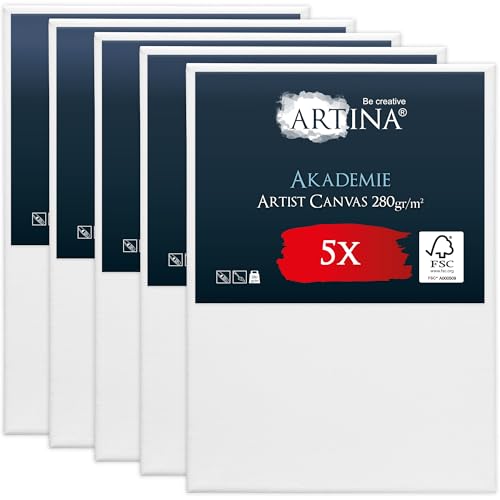 Keilrahmen Leinwand zum Bemalen 100x140 cm – Artina FSC® 5er Set Leinwand bespannte Keilrahmen Leinwände für Acrylfarben Canvas 100% Baumwolle von Artina