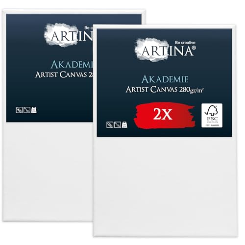 Keilrahmen Leinwand zum Bemalen 100x150 cm – Artina FSC® 2er Set Leinwand Keilrahmen Leinwände für Acrylfarben Canvas 100% Baumwolle – bespannte Keilrahmen Leinwände zum malen Acryl Leinwand Rahmen von Artina