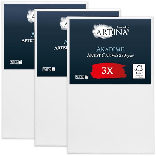 Keilrahmen Leinwand zum Bemalen 100x160 cm – Artina FSC® 3er Set Leinwand Keilrahmen Leinwände für Acrylfarben Canvas 100% Baumwolle – bespannte Keilrahmen Leinwände zum malen Acryl Leinwand Rahmen von Artina