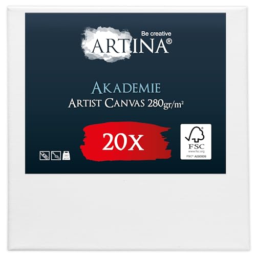 Keilrahmen Leinwand zum Bemalen 10x10 cm – Artina FSC® 20er Set Leinwand Keilrahmen Leinwände für Acrylfarben Canvas 100% Baumwolle – bespannte Keilrahmen Leinwände zum malen Acryl Leinwand Rahmen von Artina