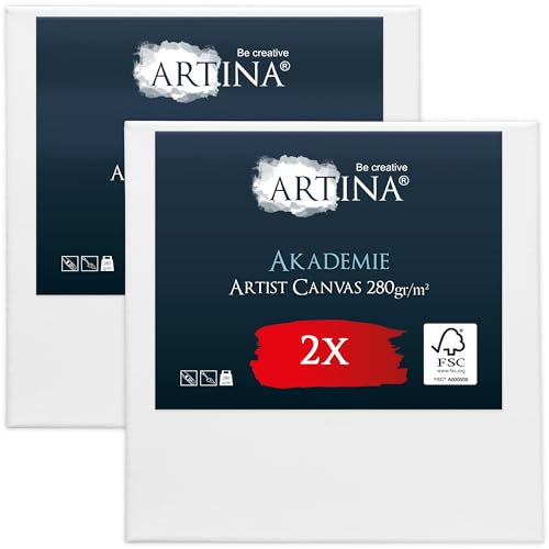 Keilrahmen Leinwand zum Bemalen 20x20 cm – Artina FSC® 2er Set Leinwand Keilrahmen Leinwände für Acrylfarben Canvas 100% Baumwolle – bespannte Keilrahmen Leinwände zum malen Acryl Leinwand Rahmen von Artina