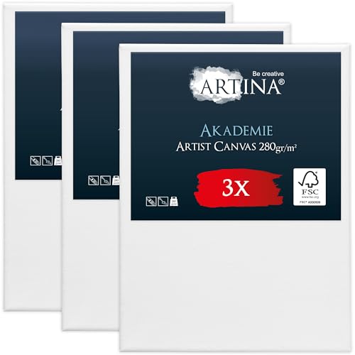 Keilrahmen Leinwand zum Bemalen 30x40 cm – Artina FSC® 3er Set Leinwand Keilrahmen Leinwände für Acrylfarben Canvas 100% Baumwolle – bespannte Keilrahmen Leinwände zum malen Acryl Leinwand Rahmen von Artina