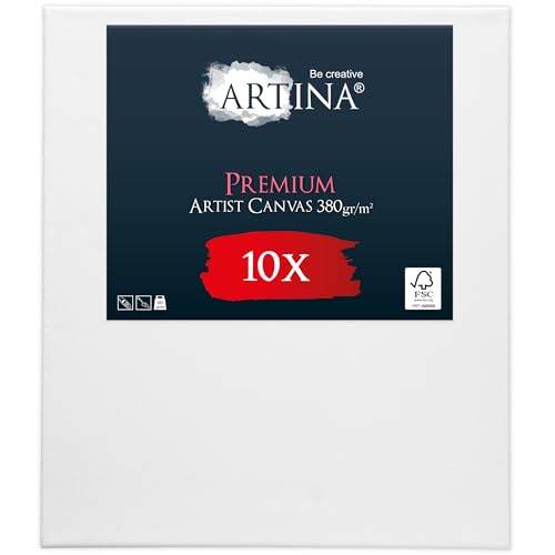 Keilrahmen Leinwand zum Bemalen 30x40 cm – Artina Premium 10er Set FSC® Leinwand Keilrahmen Leinwände für Acrylfarben Canvas 100% Baumwolle – bespannte Keilrahmen Set Leinwände zum malen Leinwand Weiß von Artina