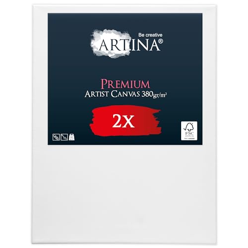 Keilrahmen Leinwand zum Bemalen 30x40 cm – Artina Premium 2er Set FSC® Leinwand Keilrahmen Leinwände für Acrylfarben Canvas 100% Baumwolle – bespannte Keilrahmen Set Leinwände zum malen Leinwand Weiß von Artina