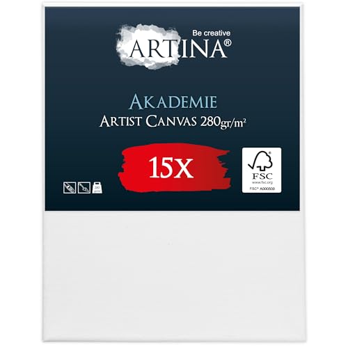 Keilrahmen Leinwand zum Bemalen 40x50 cm – Artina FSC® 15er Set Leinwand Keilrahmen Leinwände für Acrylfarben Canvas 100% Baumwolle – bespannte Keilrahmen Leinwände zum malen Acryl Leinwand Rahmen von Artina