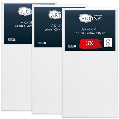 Keilrahmen Leinwand zum Bemalen 50x100 cm – Artina FSC® 3er Set Leinwand Keilrahmen Leinwände für Acrylfarben Canvas 100% Baumwolle – bespannte Keilrahmen Leinwände zum malen Acryl Leinwand Rahmen von Artina