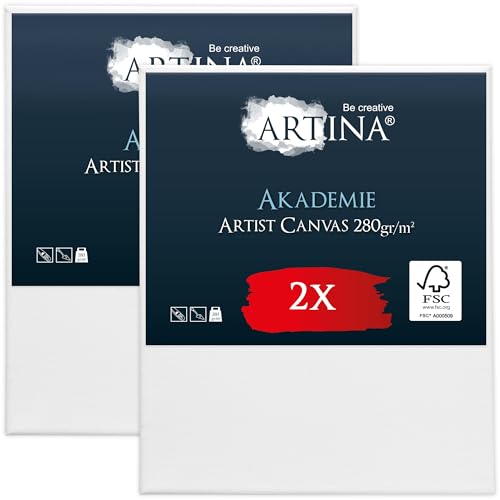 Keilrahmen Leinwand zum Bemalen 50x60 cm – Artina FSC® 2er Set Leinwand Keilrahmen Leinwände für Acrylfarben Canvas 100% Baumwolle – bespannte Keilrahmen Leinwände zum malen Acryl Leinwand Rahmen von Artina