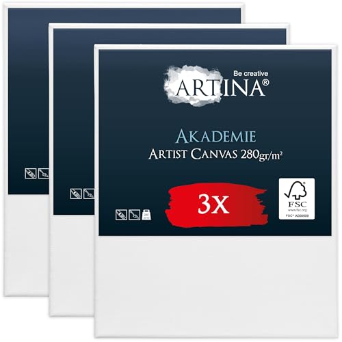 Keilrahmen Leinwand zum Bemalen 50x60 cm – Artina FSC® 3er Set Leinwand Keilrahmen Leinwände für Acrylfarben Canvas 100% Baumwolle – bespannte Keilrahmen Leinwände zum malen Acryl Leinwand Rahmen von Artina