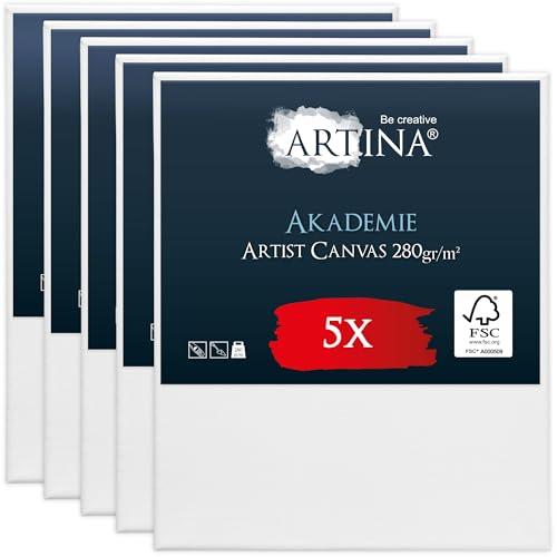 Keilrahmen Leinwand zum Bemalen 50x60 cm – Artina FSC® 5er Set Leinwand Keilrahmen Leinwände für Acrylfarben Canvas 100% Baumwolle – bespannte Keilrahmen Leinwände zum malen Acryl Leinwand Rahmen von Artina