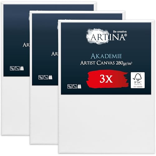 Keilrahmen Leinwand zum Bemalen 50x70 cm – Artina FSC® 3er Set Leinwand Keilrahmen Leinwände für Acrylfarben Canvas 100% Baumwolle – bespannte Keilrahmen Leinwände zum malen Acryl Leinwand Rahmen von Artina