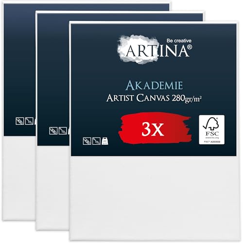 Keilrahmen Leinwand zum Bemalen 70x90 cm – Artina FSC® 3er Set Leinwand Keilrahmen Leinwände für Acrylfarben Canvas 100% Baumwolle – bespannte Keilrahmen Leinwände zum malen Acryl Leinwand Rahmen von Artina