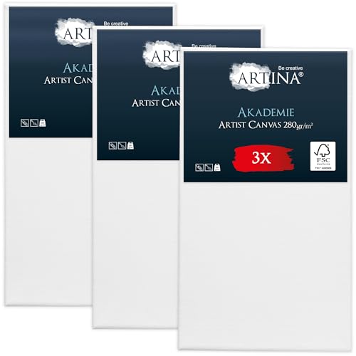 Keilrahmen Leinwand zum Bemalen 80x100 cm – Artina FSC® 3er Set Leinwand Keilrahmen Leinwände für Acrylfarben Canvas 100% Baumwolle – bespannte Keilrahmen Leinwände zum malen Acryl Leinwand Rahmen von Artina