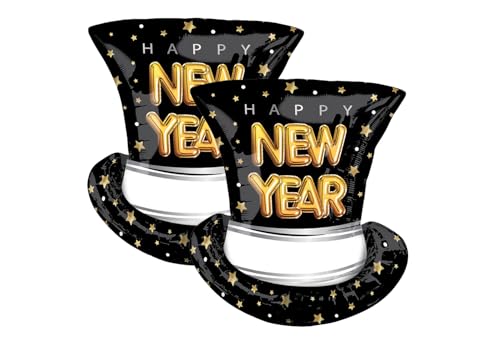 2 Stück New Year Pop Clink Cheers Top Hat 61 cm Folien-Partyballon von Artisan Owl