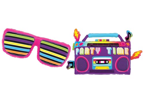 Neon Party Time Boom Box und Sonnenbrille Folie Party Ballon Bundle von Artisan Owl