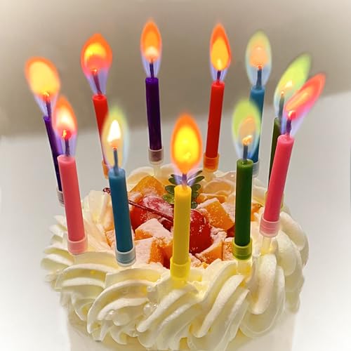 18 Stück Geburtstagskerzen mit Farbigen Flammen Kerzen Geburtstag, Sparklers Geburtstagskerze für Kuchen Magic Happy Birthday Candle für Geburtstagskerzen Kinder Erwachsene Babyparty Dekorative von Artisoul