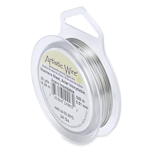 Artistic Wire, 24 Gauge Craft Wire, Stainless Steel, 20 yd (18.3 m) Basteldraht, Glänzender Stahl, 0.51 mm von Artistic Wire