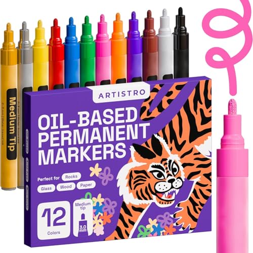 ARTISTRO 12 Ölbasierte Permanent-Marker – Verschiedene Sets mit feiner und mittlerer Spitze für Holz, Stein, Stoff, Glas, Keramik, Metall, Kunststoff und mehr – Schnelltrocknend, wasserfest, permanent von Artistro