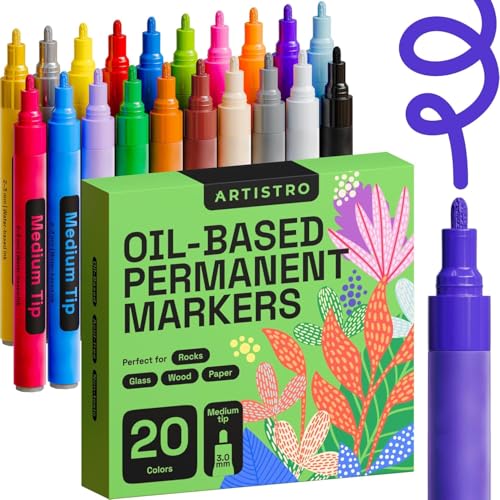 ARTISTRO 20 Ölbasierte Permanent-Marker – Verschiedene Sets mit feiner und mittlerer Spitze für Holz, Stein, Stoff, Glas, Keramik, Metall, Kunststoff und mehr – Schnelltrocknend, wasserfest, permanent von Artistro