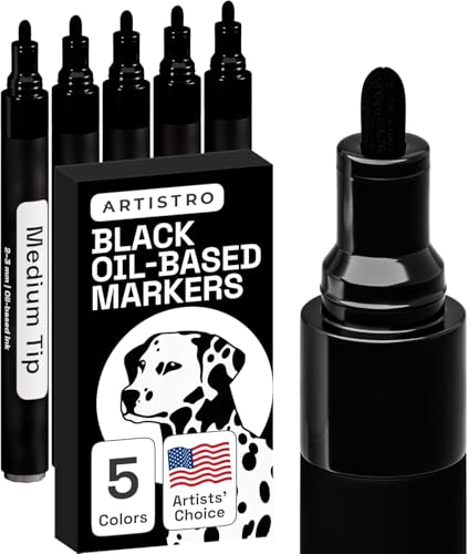 ARTISTRO 5 Permanent-Farbmarker auf Ölbasis – Sets mit Markern mit Feiner und Mittlerer Spitze für Holz, Stein, Stoff, Glas, Keramik, Metall, Kunststoff – Schnelltrocknend, Wasserfest, Schwarz ARTISTRO 5 Permanent-Farbmarker auf Ölbasis – Sets mit Markern mit Feiner und Mittlerer Spitze für Holz, Stein, Stoff, Glas, Keramik, Metall, Kunststoff – Schnelltrocknend, Wasserfest, Schwarz von Artistro