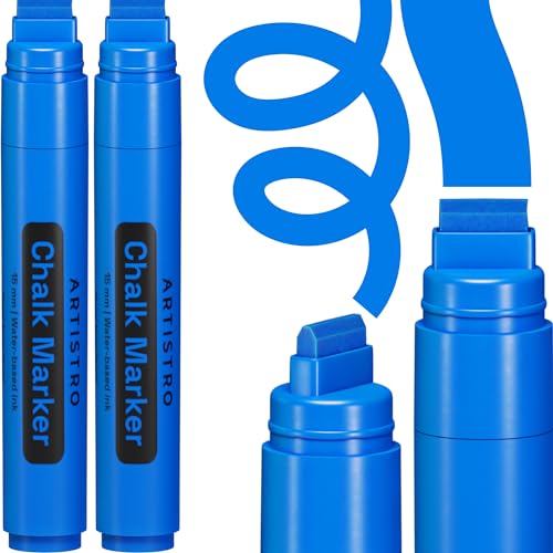 Artistro 15mm Acrylstifte Breit Graffiti Stifte, 2 Blau, Jumbo Acrylfarben Neon abwischbare Fensterstifte für Autos, Tafeln, Glastafeln, Bistro - leicht abwischbare Kreidestifte von Artistro