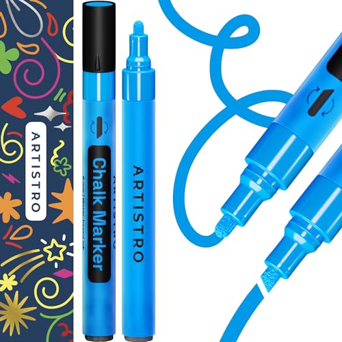 Artistro 2 Blau Neon-Kreidemarker – radierbare Kreidestifte mit 3 mm wendbarer Spitze für Tafel, Kreidetafel, Autofenster, Glas – Flüssigkreide-Marker, ideal für Kinder und Erwachsene, Restaurants von Artistro