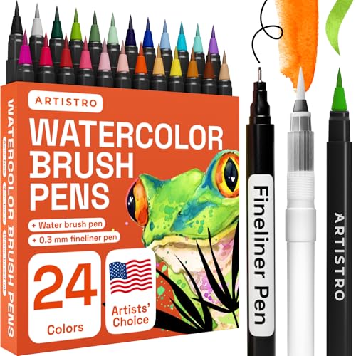 Artistro 24+2 Aquarellstifte Brush Pen Set, Aquarellmarker mit Fineliner-Stift und Flexiblen Pinselstiften ideal zum Malen, Kalligraphie und Manga für Profis und Anfänger von Artistro